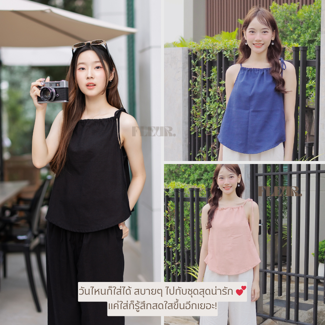 🌸 เสื้อแขนกุดผูกไหล่ Peony ribbon top 〰️ ตัวนี้ทรงสวย ดีเทลโบว์ที่ไหล่คือสวยเก๋สุดๆ LOOM Women Clothing