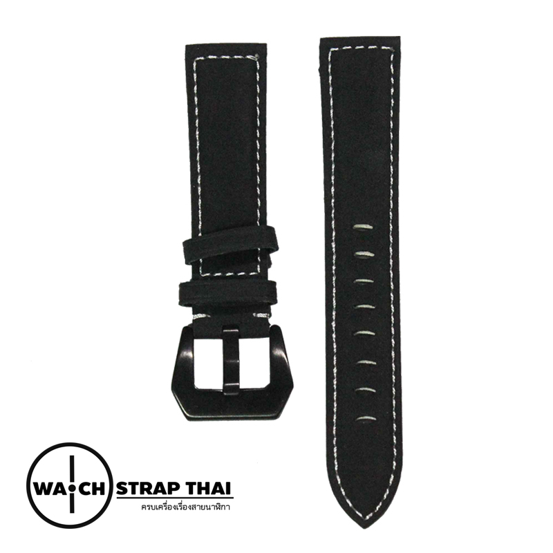 สายนาฬิกา สายนาฬิกาหนังวัวนูบัค สีดำ Nubuck Leather Balck SET01 Leather Strap ขนาด 20 , 22 mm