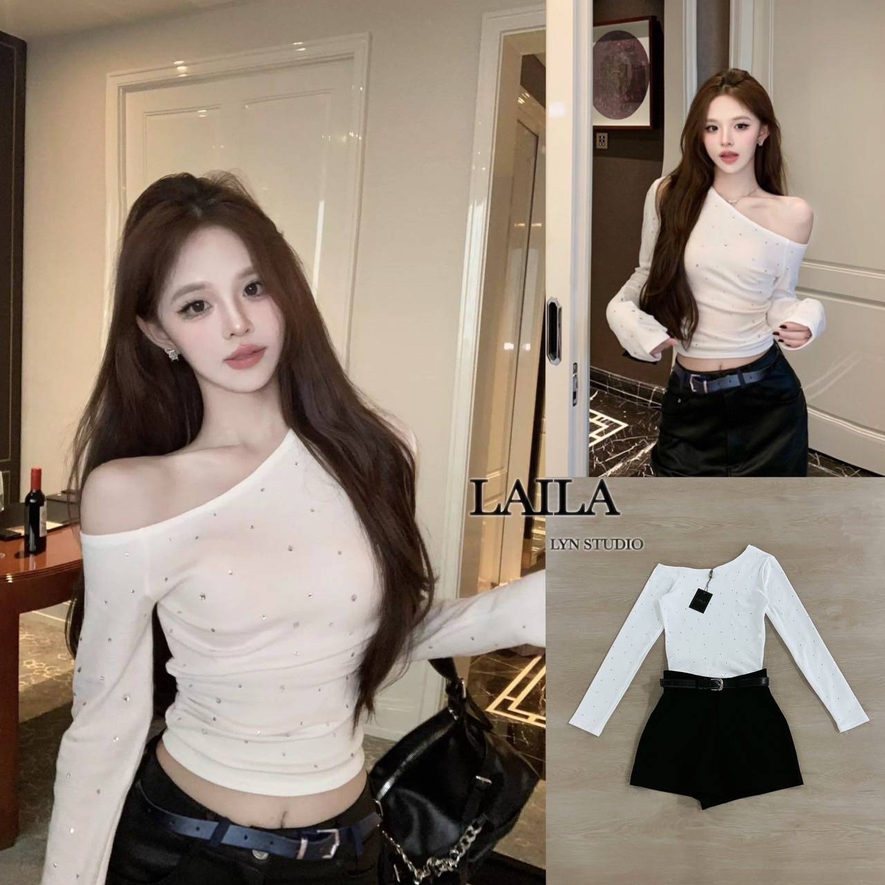 SET เสื้อ+กางเกง+เข็มขัด เสื้อแขนยาวทรงเบี่ยงไหล่ ตัวแสื้อแต่งปักเพชรทั้วลำตัวเพิ่มความโดนเด่น เนื้อผ้าใส่กำลังดี มาพร้อมกางเกงขาสั้นแต่งกระเป๋าข้างพร้อมเข็มขัดหนังสีดำแต่งอะไหล่หัวสีเงิน งานเก๋ สวยแมชเข้าเซ็ทลงตัวสุดๆค่า #byLaila #ชุดเซ็ท #เสื้อแขนยาว #เ
