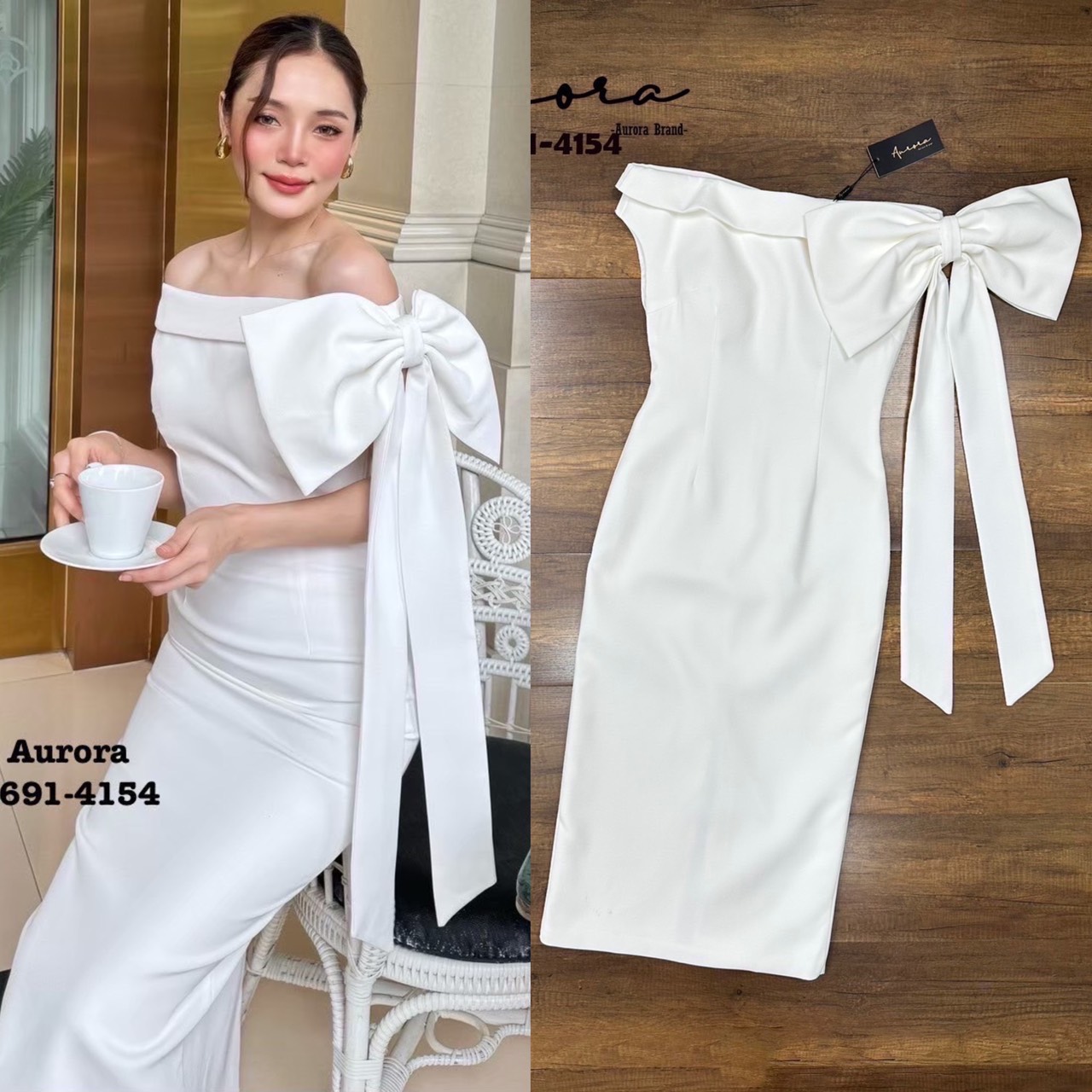 Label :: AURORA by RAMI-PAPHA เดรสเปิดไหล่โทนสีขาว สวยดูดีมีสไตล์ ด้านข้างซ้ายมือแต่งคล้ายโบว์ สวยงดงามคร่าาา งานผ้าดี๊ดี ผ้าดีมากๆ อกเสริมฟองน้ำเพื่อทรงสวย มีซับใน มีซิปหลัง