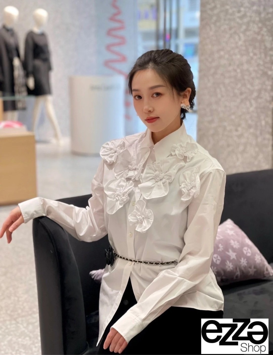 เสื้อเชิ๊ตผ้าคอตตอนสวยมาก ปักดอกไม้ 3D สวยมาก ผ้าเกรดดีมาก งานมิลเลอร์