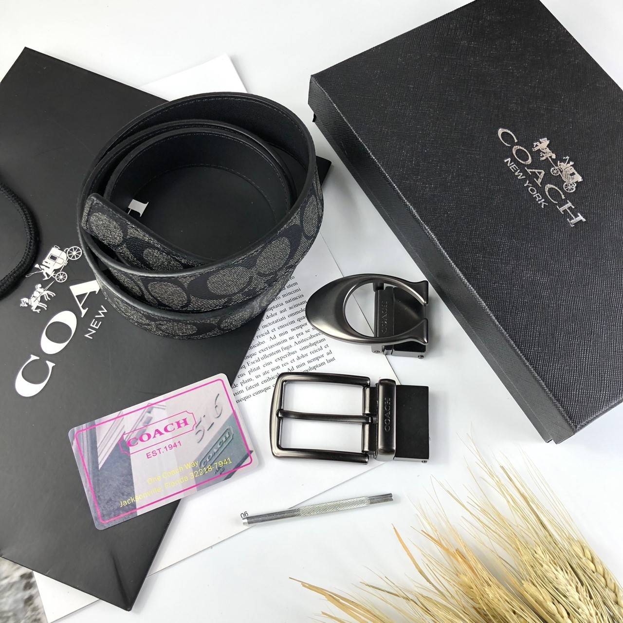 Coach Belt for men เข็มขัดผู้ชายแบรนด์เนมแท้โค้ช-สีดำเทาลายC