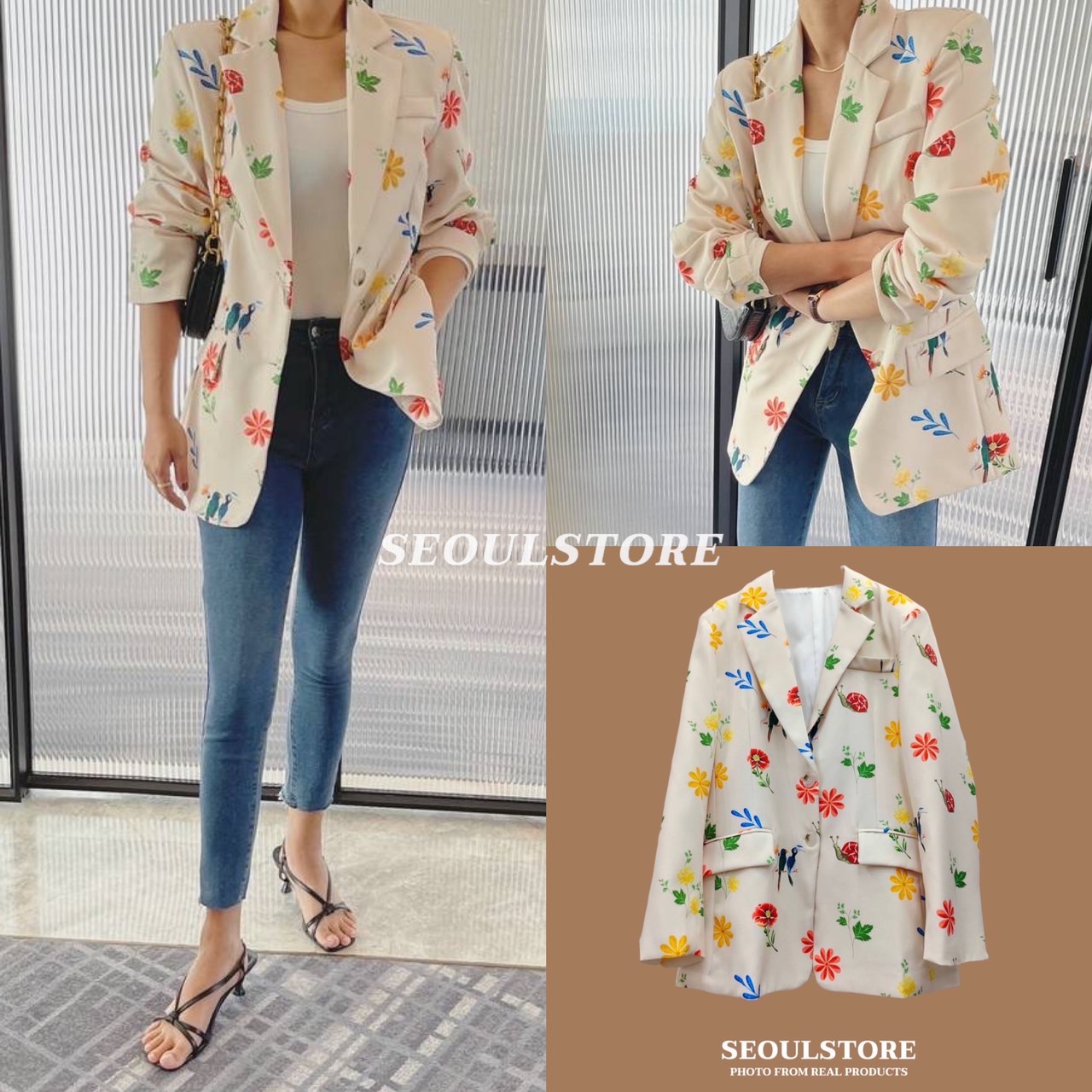 เสื้อสูทแขนยาวพิมพ์ลาย ดอกไม้สีสวย งานมีซับใน อย่างดีรับประกันคุณภาพ