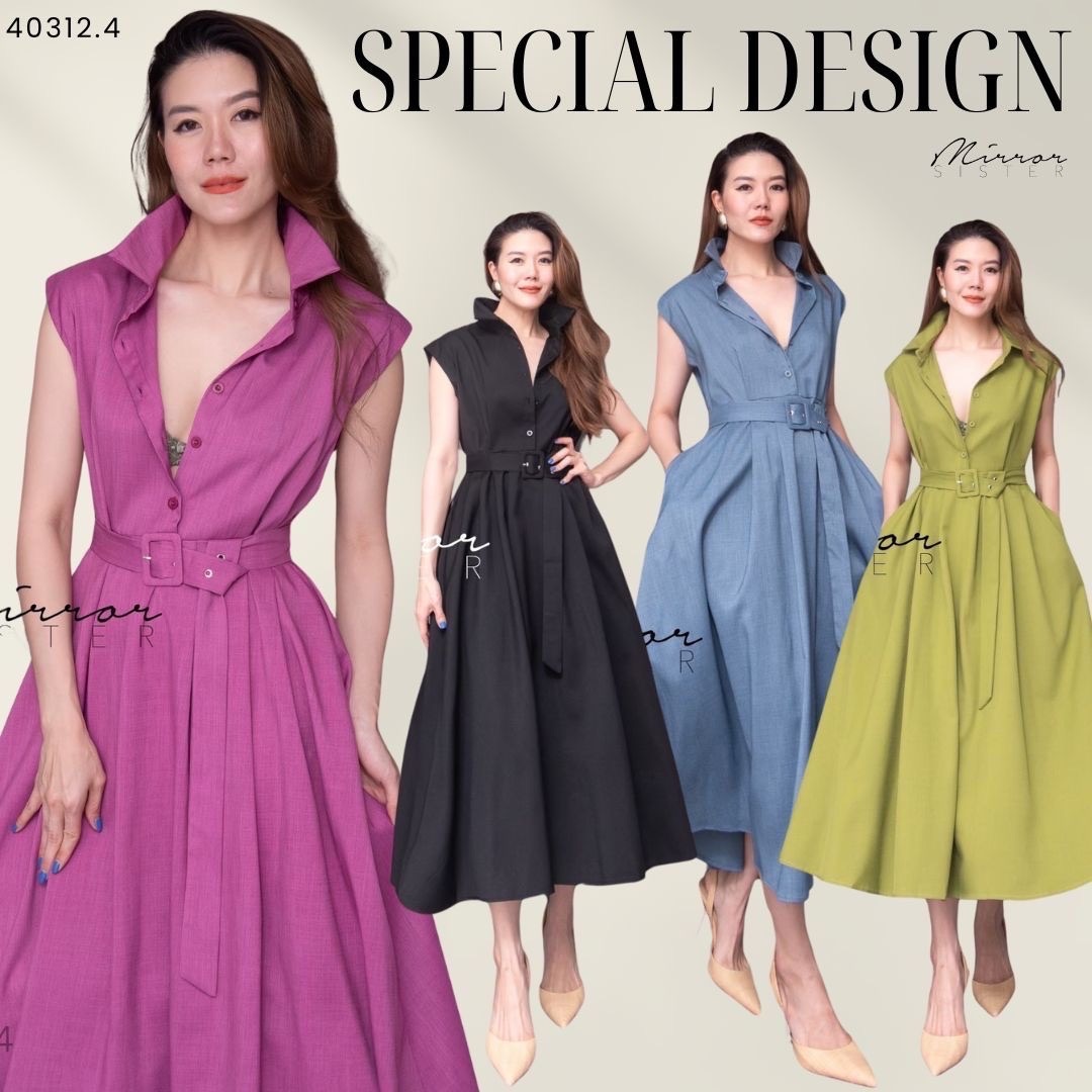 MiRRoRSiSTER's THeN DReSS•• เดรสคอปกทรงสวยมาก แพทเทรินช่วงบนเป็นเสื้อเชิ้ตแขนกุดล้ำทรงเรียบง่าย มีกระดุมผ่าหน้าเปิดปิดได้จนถึงช่วงเอว มาพร้อมสายเข็มขัดสีเดียวกันกับชุด ช่วงล่างเป็นกระโปรงบานทรงสวย ใช้ผ้าเยอะ! มีกระเป๋าล้วงได้2ข้างลำตัว ใครใส่ก็ดูดี ใ
