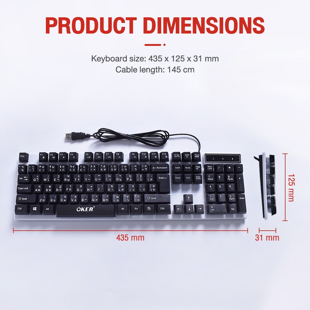 K-36 OKER DARK KNIGHT RAINBOW LED KEYBOARD USB KB-UB-OK-K36BK
