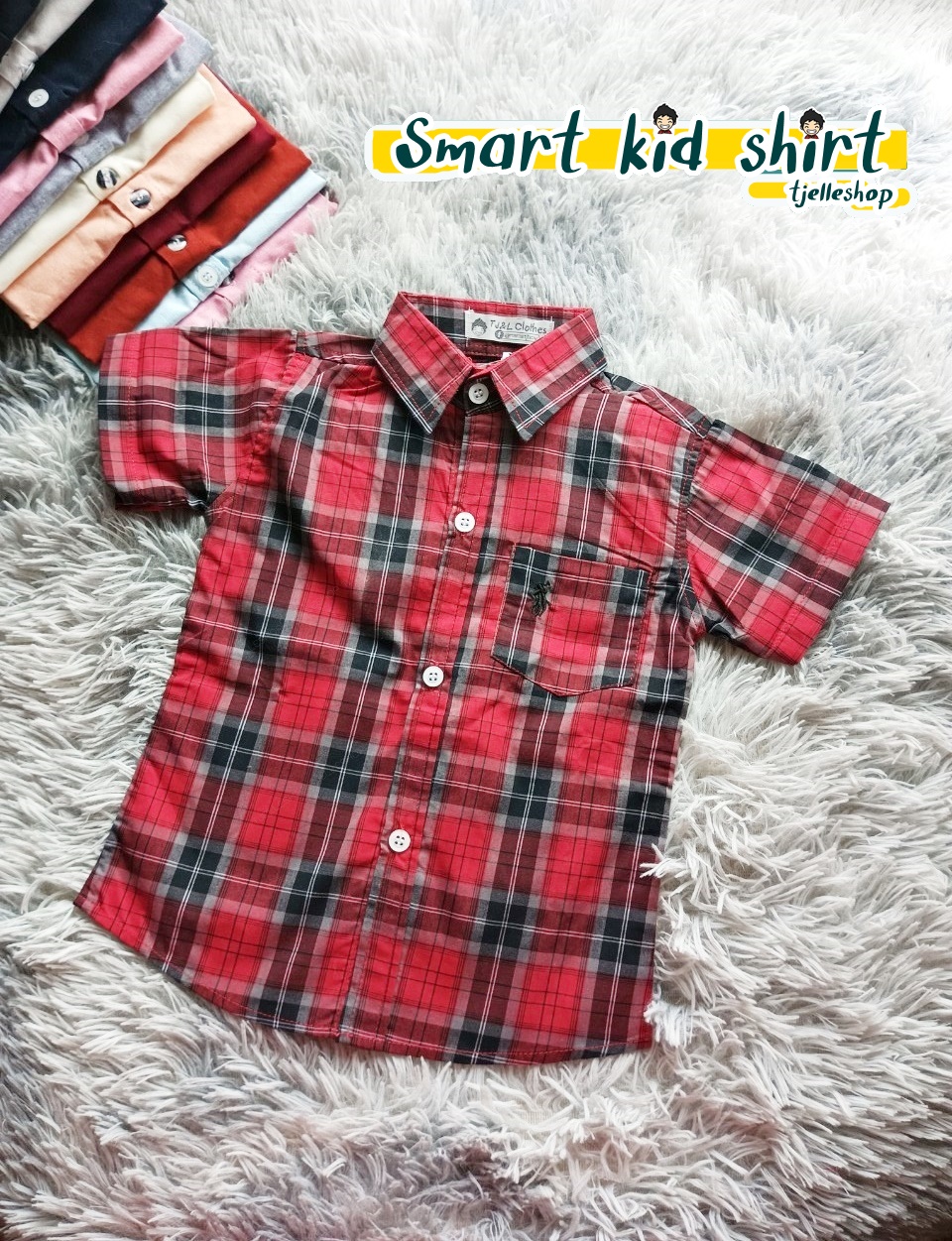 เสื้อเชิ้ตเด็ก แขนสั้น คอปก ลายสก็อต