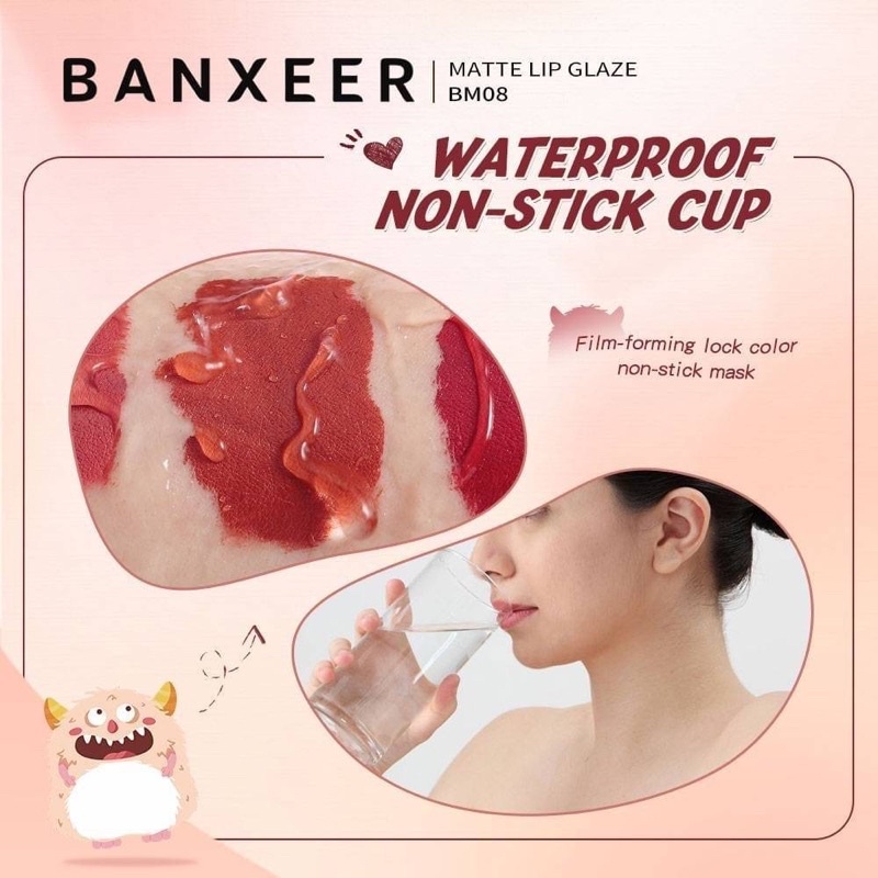 BANXEER Color-Holding Soft Mist Monster Matte Lip Glaze Long Lasting Waterproof Liquid Lipstick Rich Color Lips BM08 ลิป