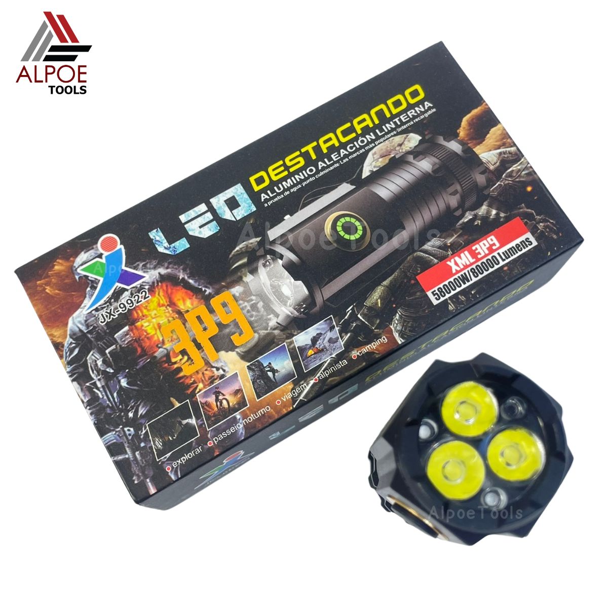ไฟฉายพกพา ขนาดเล็ก รุ่น JX-9922 ไฟ 3 หลอด XML 3P9 งานอะลูมิเนียม มีแม่เหล็ก และ ตัวคลิปเหน็บเสื้อ