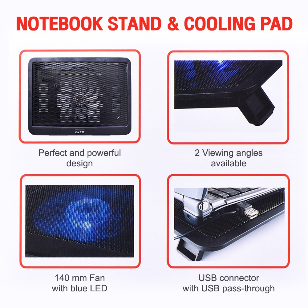 C195 OKER NOTEBOOK COOLING PAD มีไฟ FA-OK-NB-C195B
