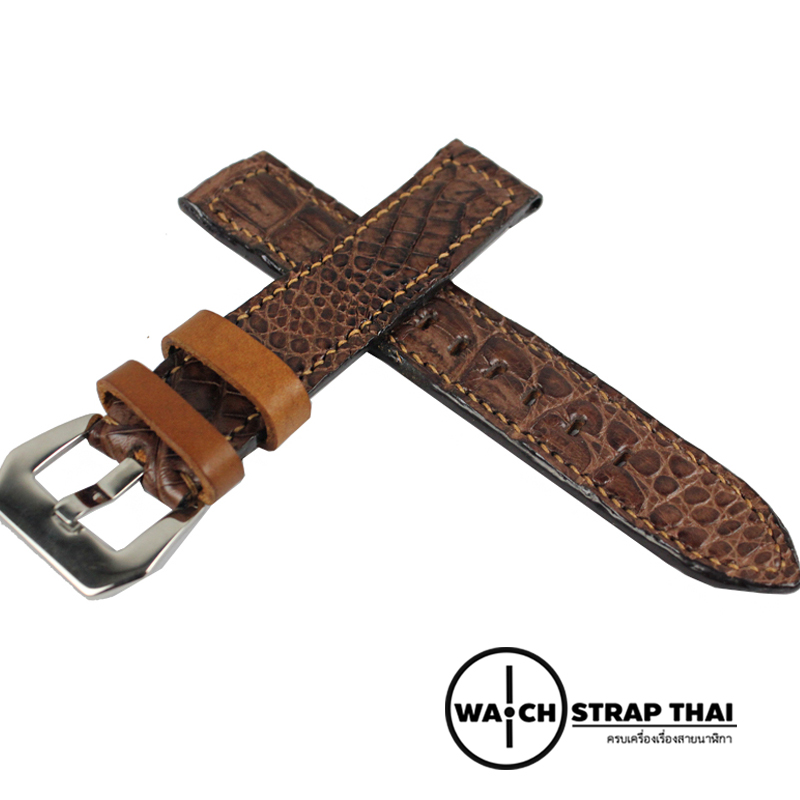 สายนาฬิกาหนังจระเข้แท้ Genuine Crocodile Leather Watch Strap Brown 01 ขนาด 20 mm ,22mm,24mm