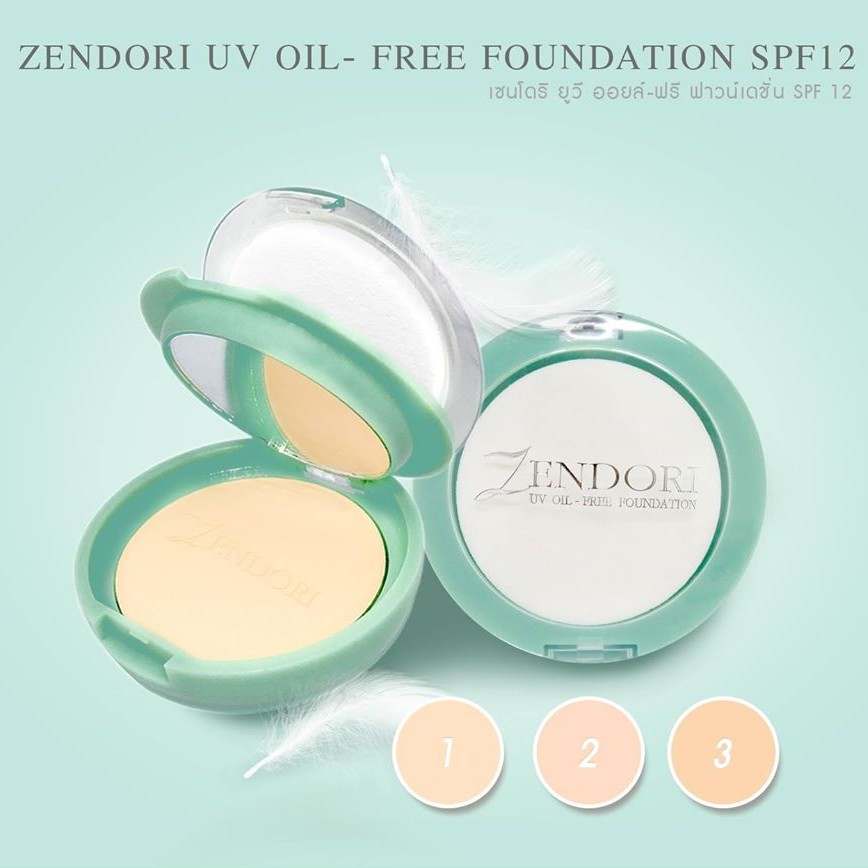 Zendori UV Oil Free Foundation Powder SPF12 แป้งเชนโดริ ยูวี ออยล์ ฟรี ฟาวน์เดชั่น (สีเขียว)