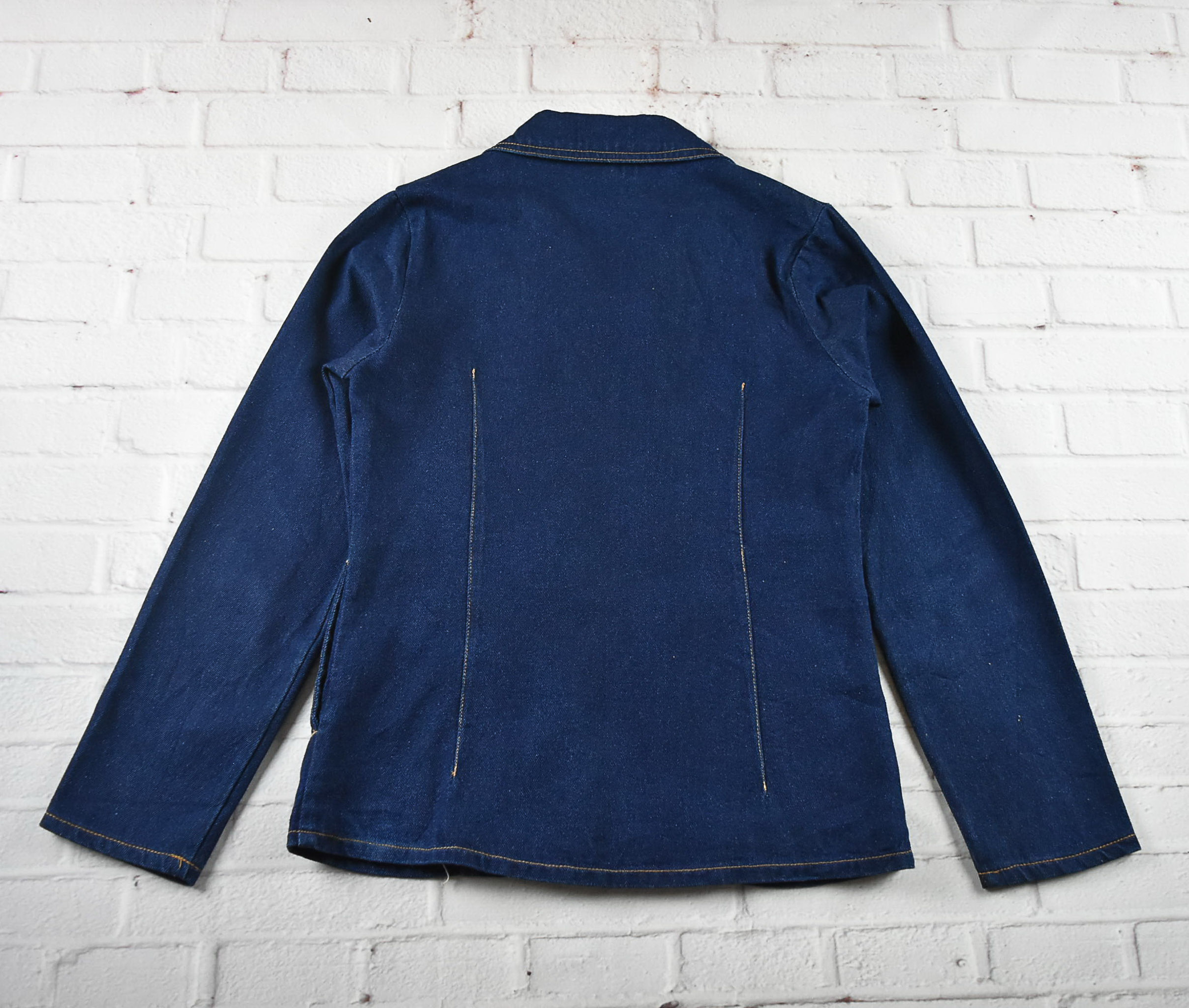 F.M.N อกจริง 35 ไซส์ S เสื้อแจ็คเก็ตยีนส์ แขนยาว ผู้หญิง สีเข้ม ทรงสูท มีซิปหน้า ใส่คลุมเข้ารูป มีกระเป๋าข้าง