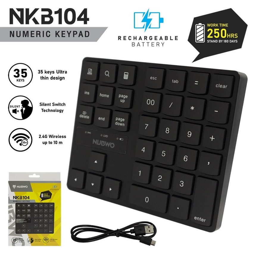 NKB-104 NUBWO WIRELESS NUMERIC KEYPAD ชาทต์ได้ KP-UB-NW-104BK