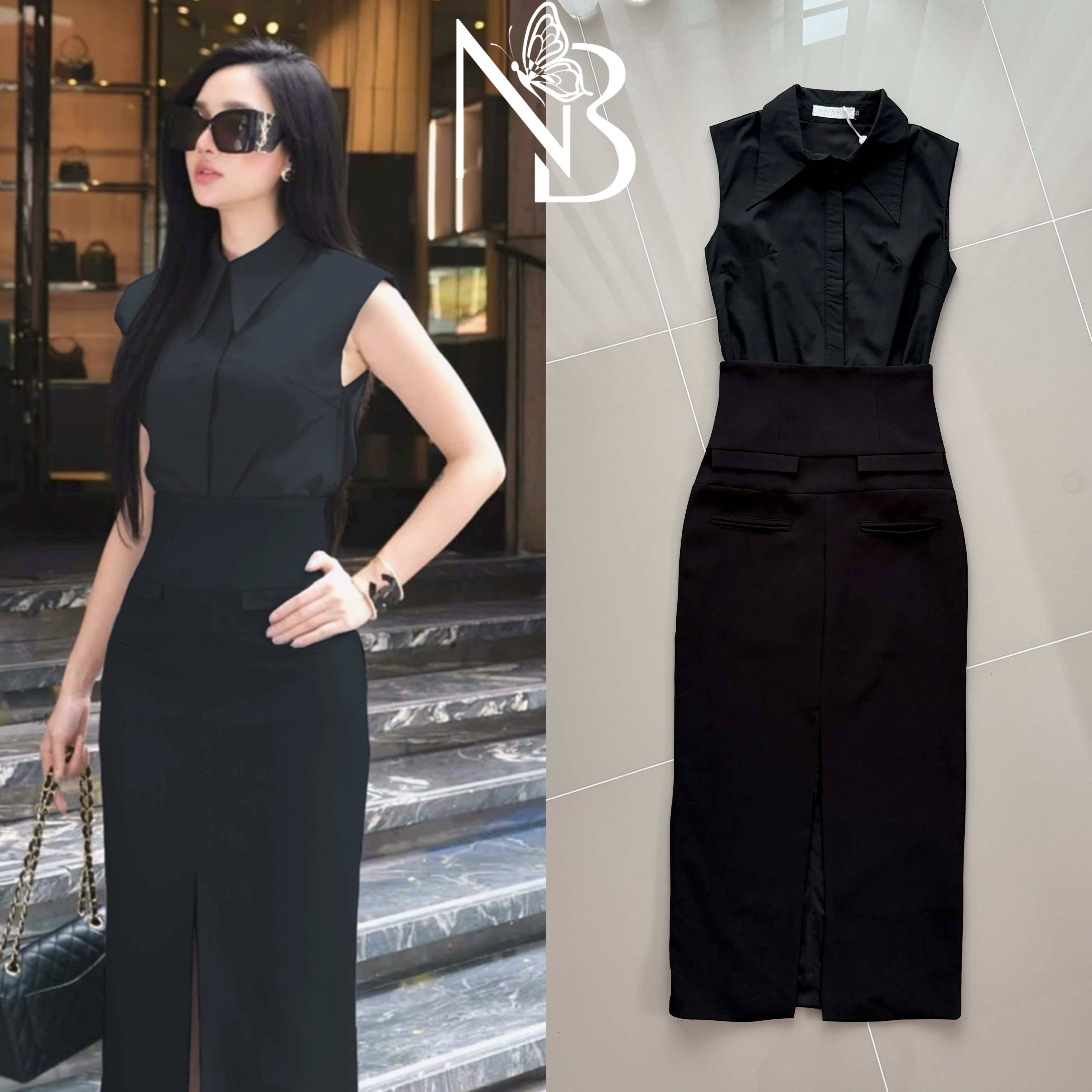 ชุดเซทลุคCEO Working Woman กับเซทเสื้อเชิ้ตคอปกแขนล้ำ และกระโปรงเอวสูง งานซิบหลัง ทรงกระโปรงผ่าหน้า แต่งช่องกระเป๋า งานมีซับในมาให้นะคะ ใส่แล้วไม่คัน งานผ้าดี ลุคนี้ที่ใครๆก็ต้องเหลียวมอง😎 #ชุดเซ็ตสีดำ #งานป้ายนาบี #นาบีแบรนด์ #ชุดเซท #ชุดสีดำ #ชุ