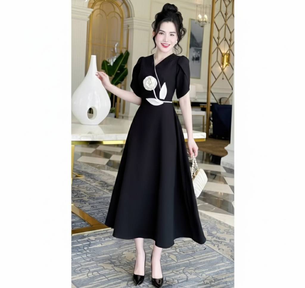 ชุดเดรสกระโปรงผ้าหนาอัดกาวช่วงเสื้อดูลูกคุณมากๆปักดดอกไม้ผ้าเนื้อดีมีทรงสวยมั้กๆผ้าหนาหนักเนื้อดีนิ่มไฮโซสวมใส่ง่ายเเต่งเเนวลูกคุณมั้กๆคะเดรส