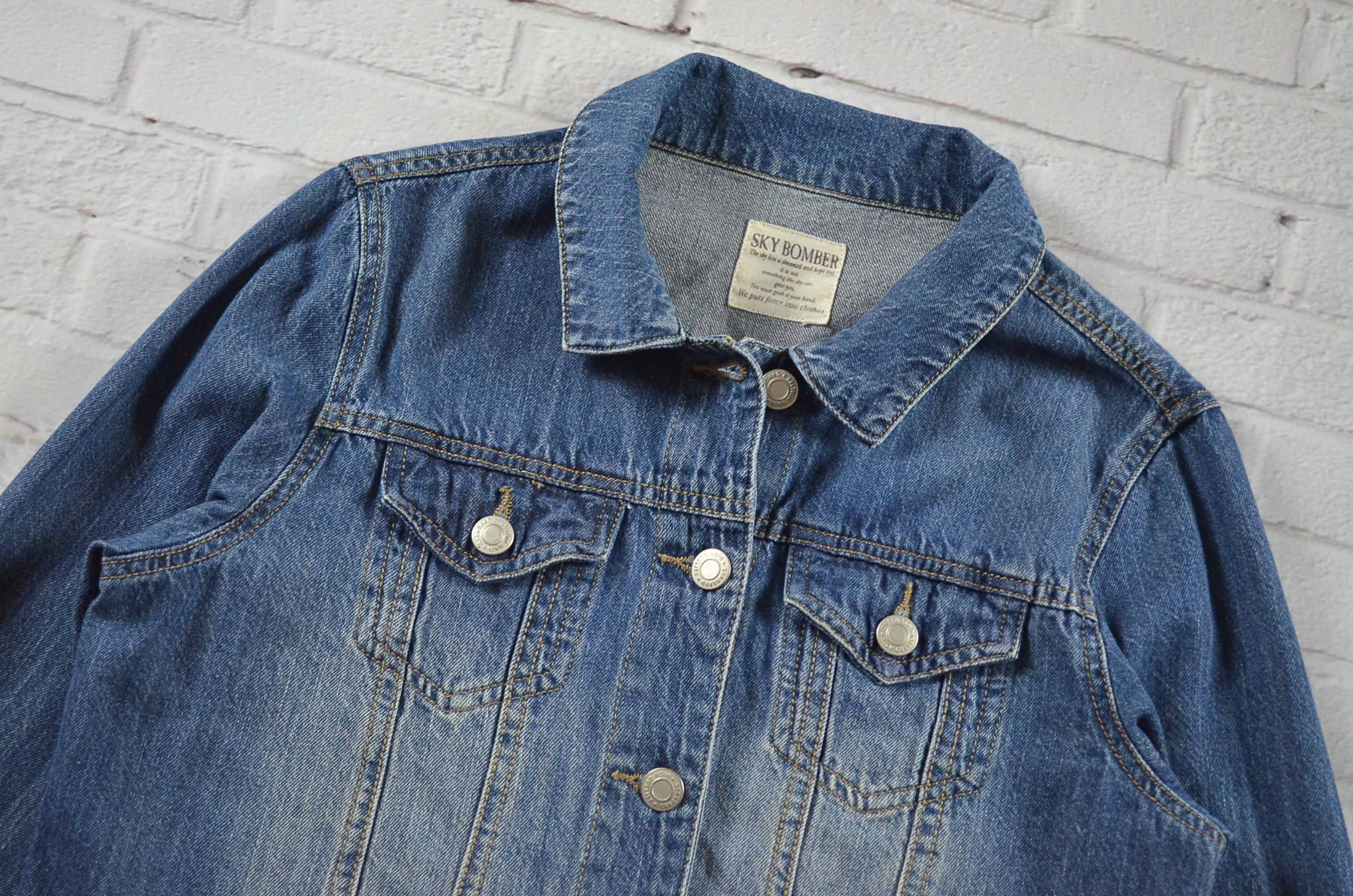 SKY BOMBER อกจริง38' (M) เสื้อแจ็คเก็ตยีนส์ เสื้อยีนส์แขนยาวหญิงชาย ผ้านุ่มใส่สบายไม่แข็ง