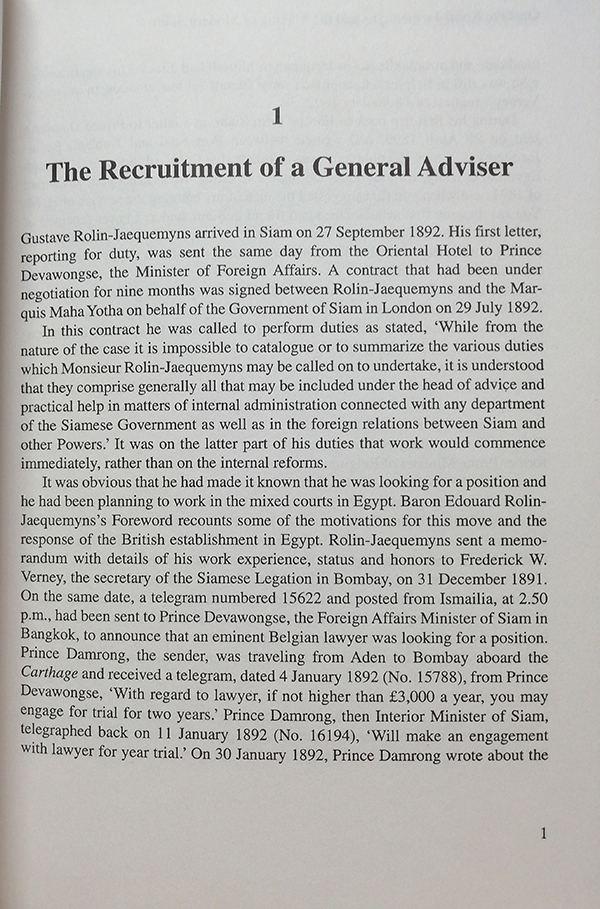 Gustave Rolin-Jaequemyns and the Making of Modern Siam : The Diaries and Letters of King Chulalongkorn's General Adviser