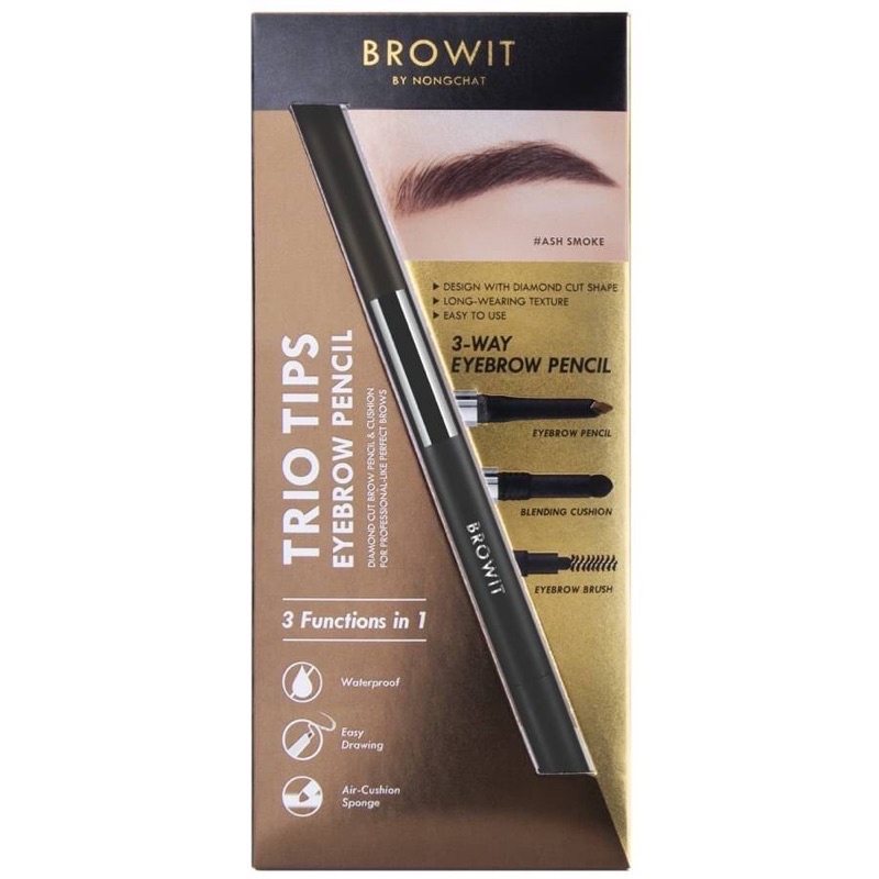 BROWIT TRIO TIPS EYEBROW PENCIL 0.20G+0.65G ดินสอเขียนคิ้ว 3 Step ในแท่งเดียว มาพร้อมกับการดีไซน์หัวดินสอทรงเพชร