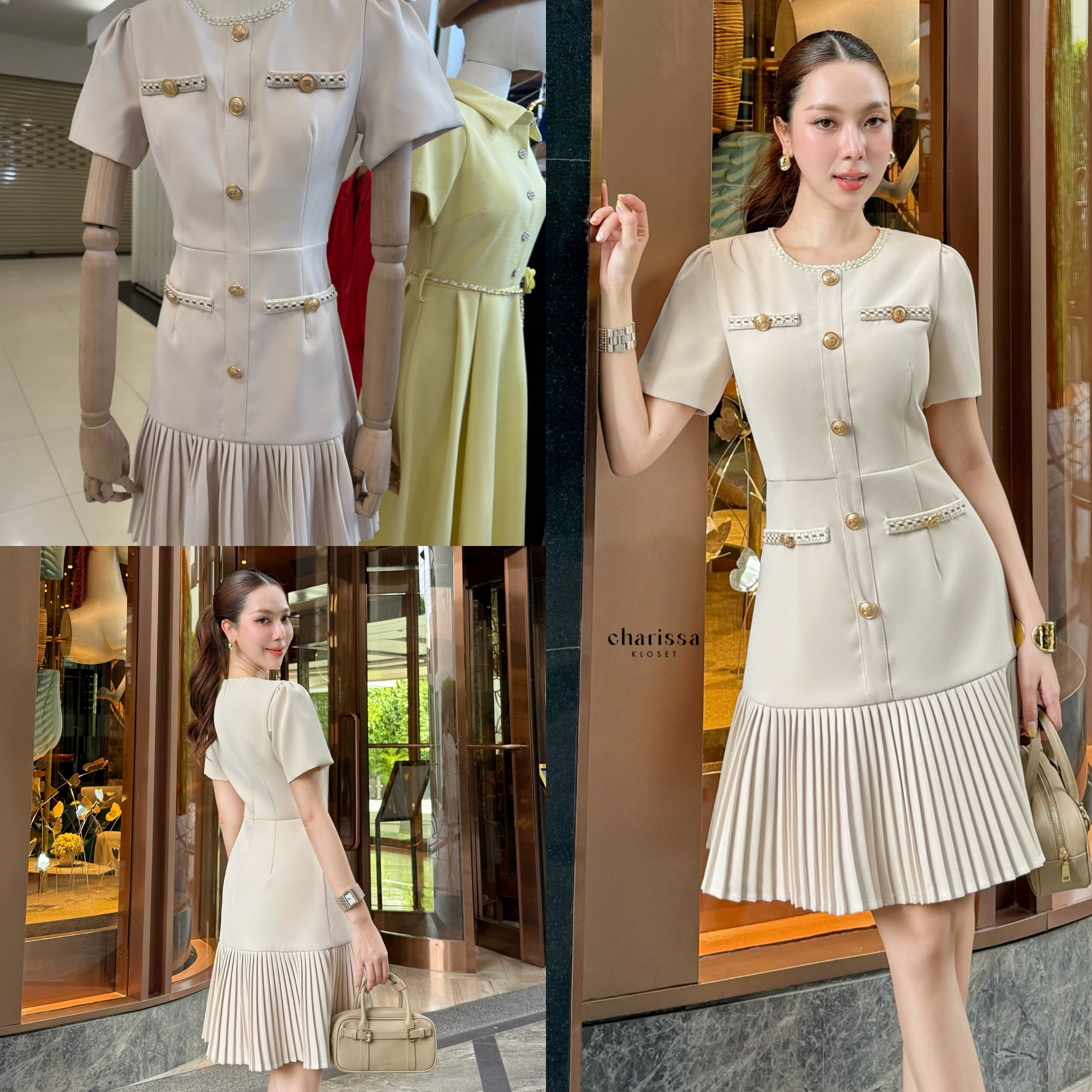 เดรสดีไซน์กระโปรงพลีทหรูหรา ใส่ทำงานก็ปัง ใส่ออกงานก็