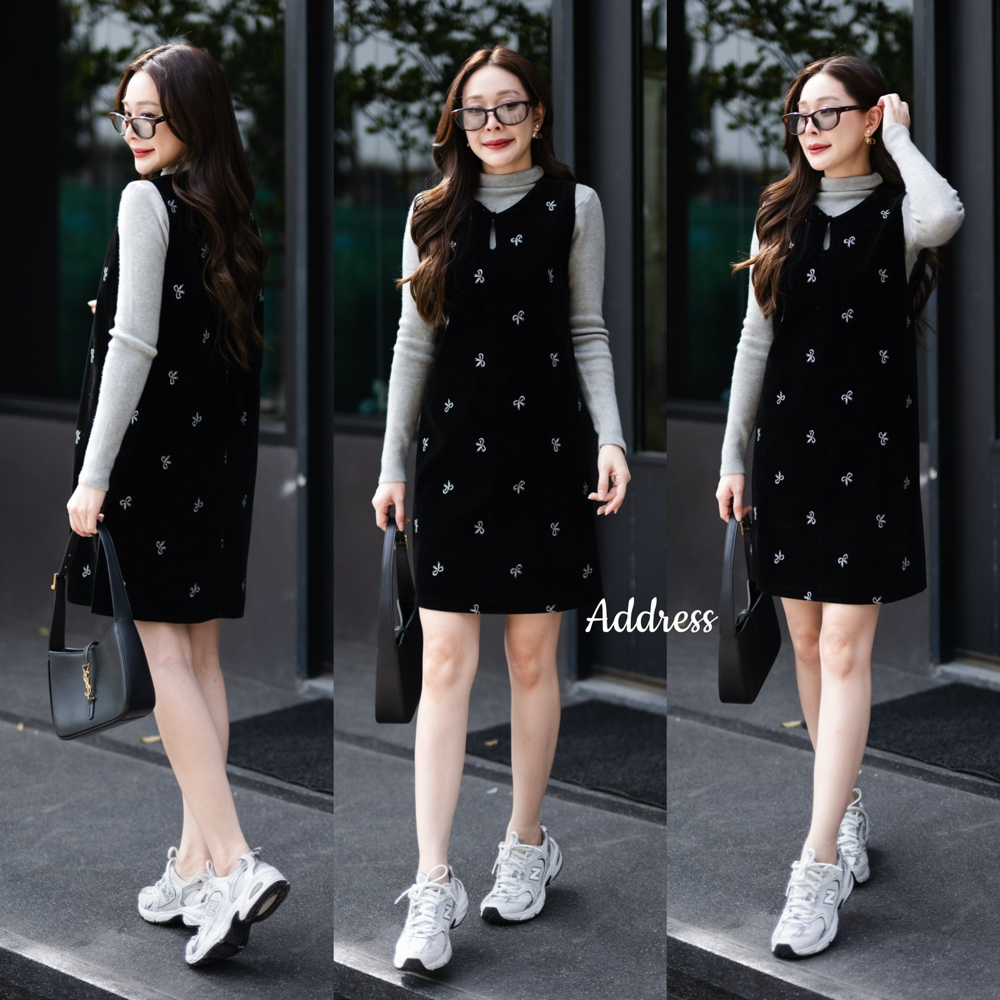 ชุดเซทเสื้อไหมพรมแขนยาวคอเต่า+เดรสแขนกุดแต่งลายโบว์น่ารักๆ งานเป็นผ้ากำมะหยี่นะคะ ผ้าดีมากๆ เดรสมีซิปด้านหลังใส่สบาย ทรงสวย เอาไปแยกแมทซ์ได้ชิลๆ