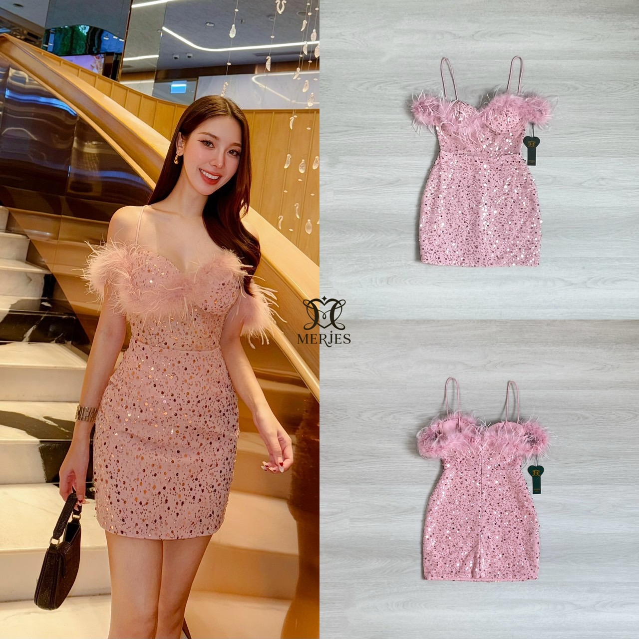 มินิเดรสสายเดี่ยวทรงเกาะอกแต่งขนนกแขนดีเทลปาดไหล่ดีไฮโซแอบเซ็กซี่เก๋ๆช่วงตัวแต่งซีทรูแบบไม่โป๊มากเดรสทรงเข้ารูปงานผ้าแต่งวิ้งในตัวสวยเก๋ผ้าไม่คันนะคะงานมีซับในและซิปหลัง ใครมองหาชุดเซ็กซี่สวยๆแนะนำชุดนี้เลยคะ ใส่สวยน่ารักดูดีมากๆใส่ออกงานออกเดทต้องมีแล้วค