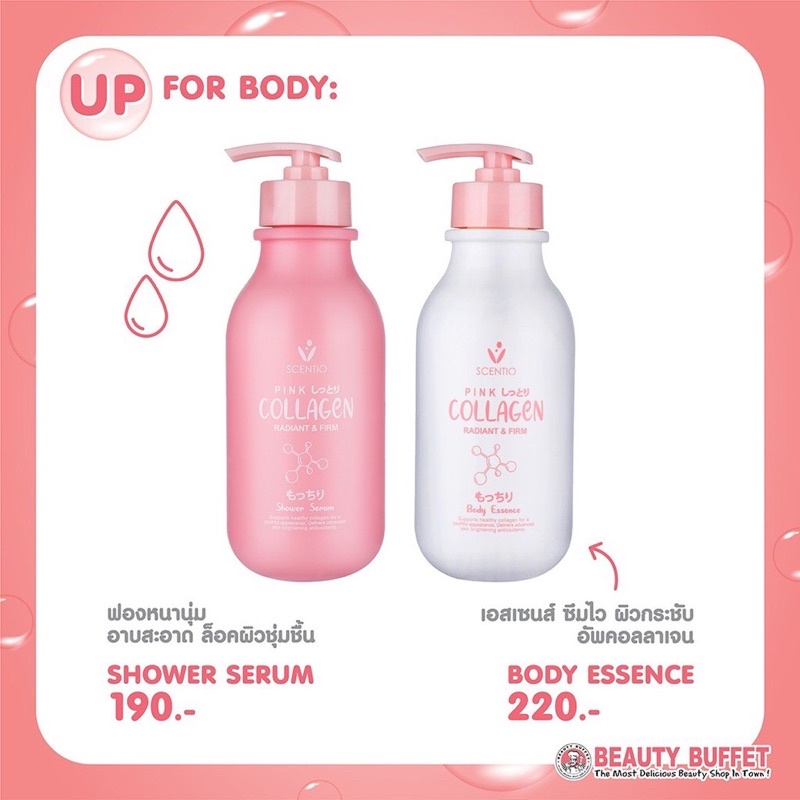 BEAUTY BUFFET SCENTIO PINK COLLAGEN RADIANT & FIRM BODY ESSENCE 350 ml โลชั่นบำรุงผิวกาย