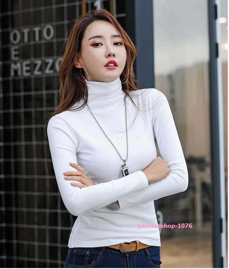 เสื้อคอเต่าแขนยาวสไตส์เกาหลีผ้าฮีทเทคใส่สบายยืดได้ กันหนาว กันลม ได้ดี