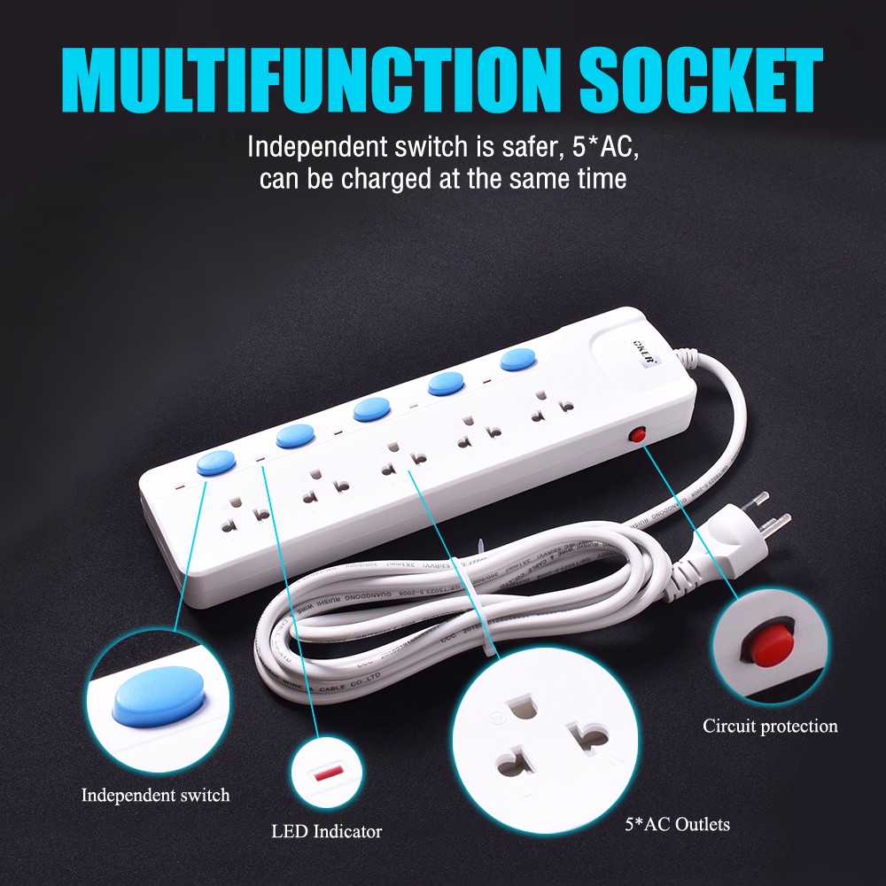 Oker PC-8525/5M Oker ปลั๊กไฟ 5เต้า 5สวิทย์ มาตราฐาน มอก. PC-8525 5 เมตร PG-OK-05-8525W