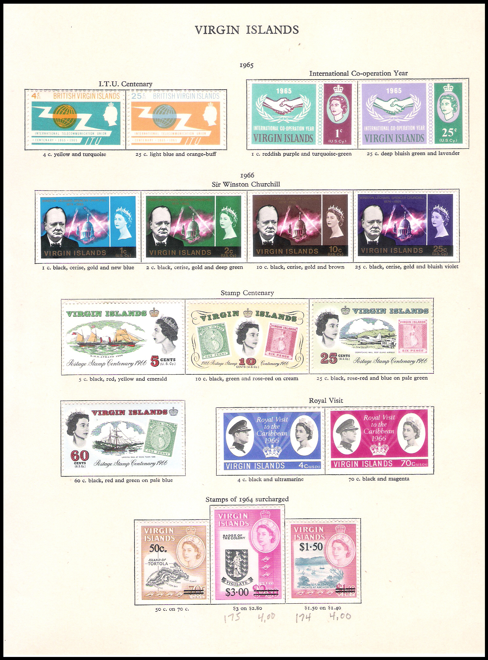 (5 SHEETS) 1962-1968 Virgin Island