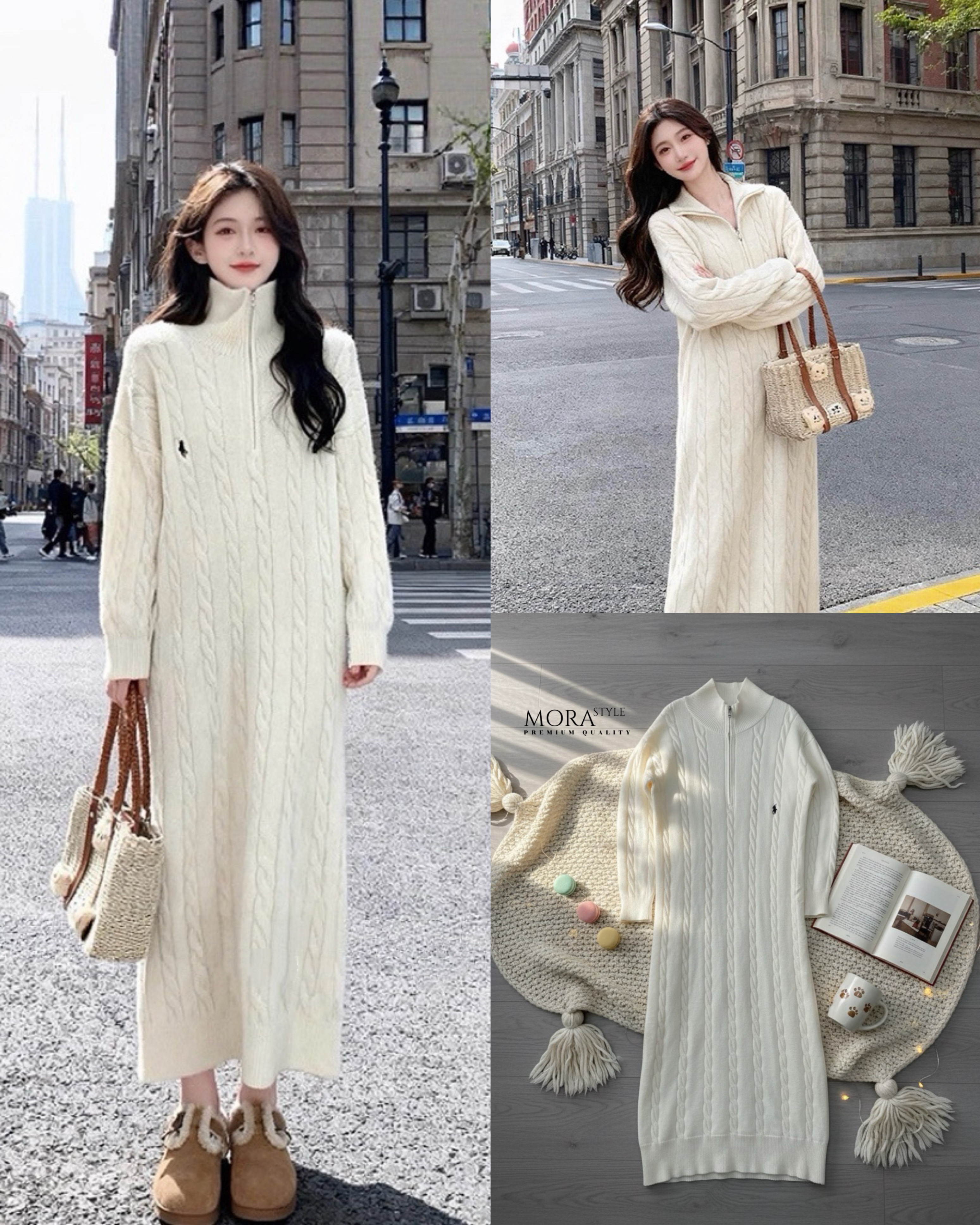 เดรสไหมพรหมแขนยาว คอเต่า เนื้อผ้านุ่มใส่สบาย ปักโลโก้ด้านหน้า มีซิปรูด เป็นอีกหนึ่งคอลเลคชั่นแนะนำสำหรับหนาวนี้เลยค่าา