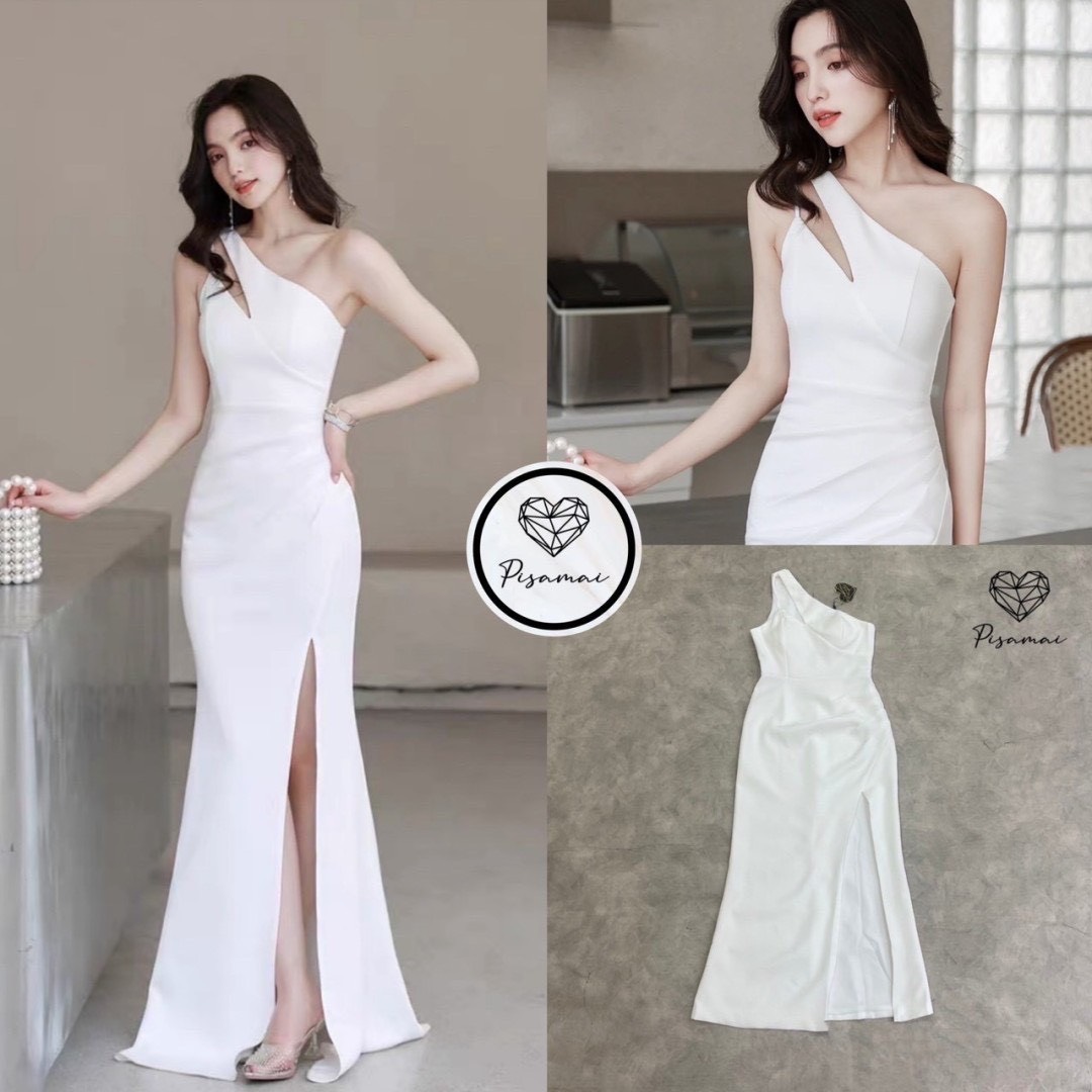 เดรสไหล่เดียวสีขาวตัวยาวผ่าหน้าใส่vacayถ่ายรูปกับแก๊งค์เพื่อนๆไม่มีผิดหวังเลยค่า ห้ามพลาดเลยน้าตัวนี้