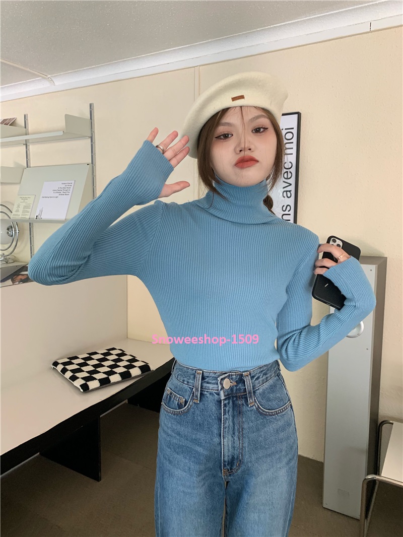 เสื้อไหมพรมสอดนิ้วรุ่นฟรีไซผ้านิ่มใส่สบาย ไหมพรมคอเต่าแขนยาวสอดนิ้วฟรีไซเล็กเสื้อยืดได้อีก มาพร้อม 8 เฉดสีให้เลือก