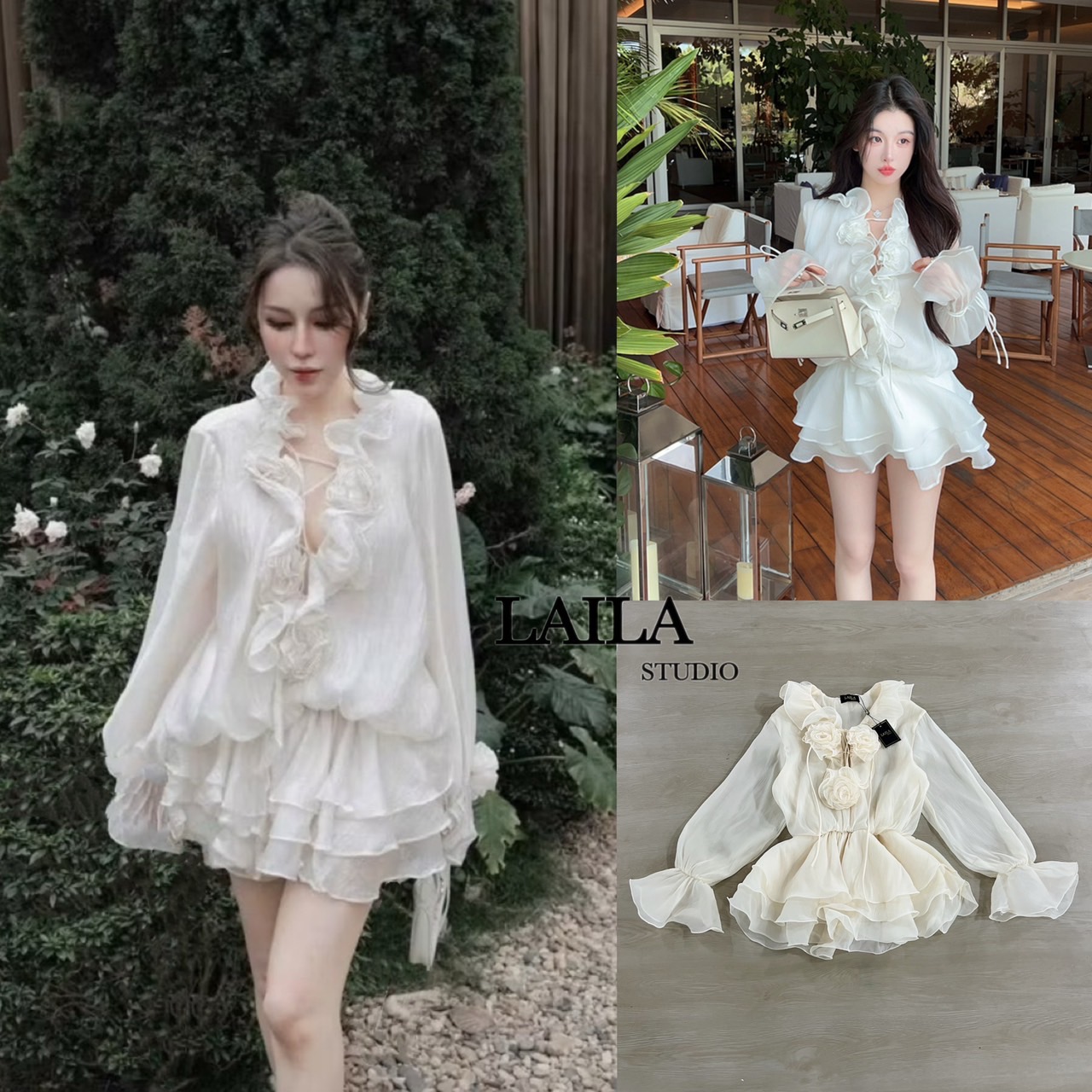 Tag: LAILA Detail: งานมินิเดรสแขนยาวแต่งระบายๆช่วงอกแต่งเชือกสานด้านหน้าพร้อมเข็มกลัดดอกไม้ ตัวแขนแต่งพองๆปลายกระดิ่งสวยๆ มาในโทนสีครึม/ดำ ตัวเดรสเป็นงายผ้าชีฟองเบาสบาย ดีไซน์แต่งชั้นๆช่วงปลายเดรส ลุคสวยสไตล์สาวเวียดนามสุดๆค่า **งานแฟชั่นนำเข้าby laila**