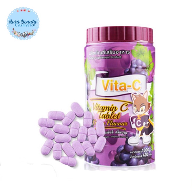 Vita C Vitamin C ไวต้า ซี วิตามินซี 25g 1,000 เม็ด 5 รส ส้ม / มะนาว / สัปปะรด / สตรอเบอร์รี่/ องุ่น
