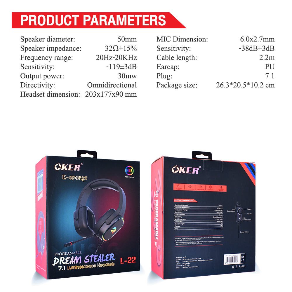 OKER L-22 OKER DREAM STEALER 7.1 HEADSETS +MIC USB HP-HM-OK-L22BK