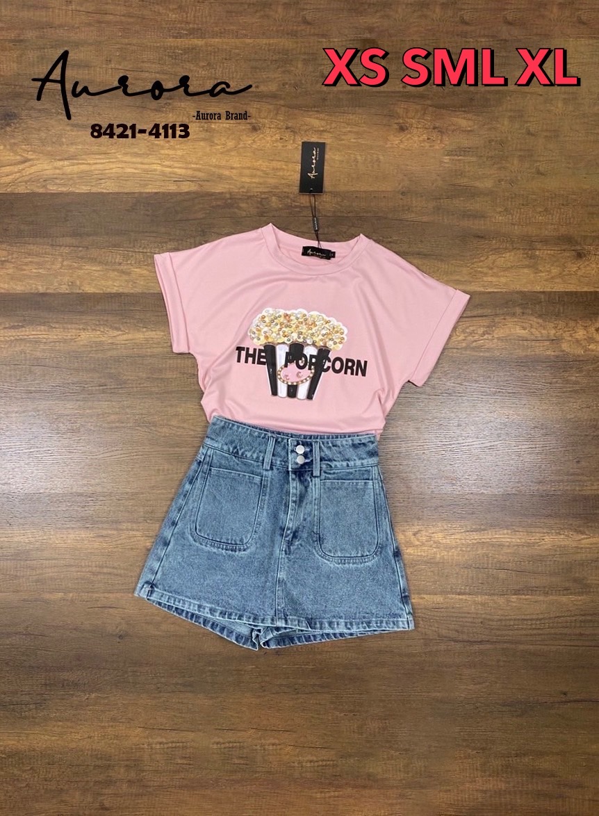 Setเสื้อยืดหยุ่นอย่างดี ทรงOver.size ทรงปล่อยๆ ใส่สบายๆ (เสื้อทรงสวม) +++มาพร้อมกางเกงกระโปรงยีนส์ ที่แมชกันได้อย่างลงตัว มีกระเป๋าใช้งานได้จริง มีกระดุมและมีซิปหน้า