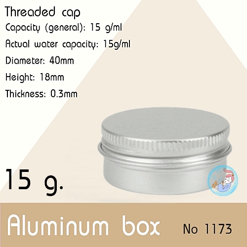 Aluminum box : Threaded aluminum box ตลับอลูมิเนียมฝาเกลียว ขนาด 15 กรัม(g.)
