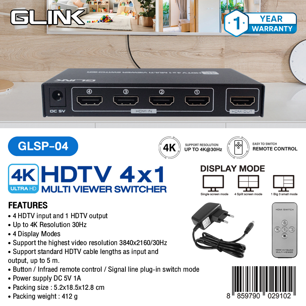 GLSP-04 GKINK MULTIVEWER SWITCHER 4K HDTV 4X1 SKU-03035