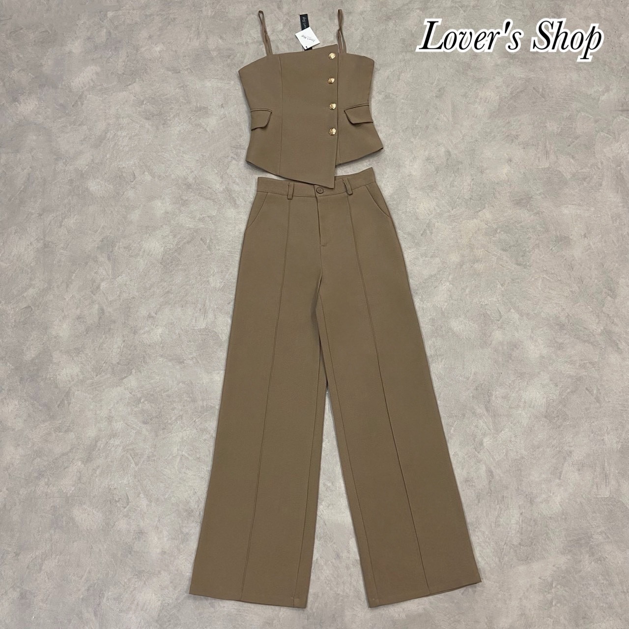 Teg : Lover’s Shop Detail : Set ยีนส์ 2ชิ้น สีน้ำตาล เสื้อ+กางเกง #LoveShop #เซ็ทกางเกงผ้าพื้น