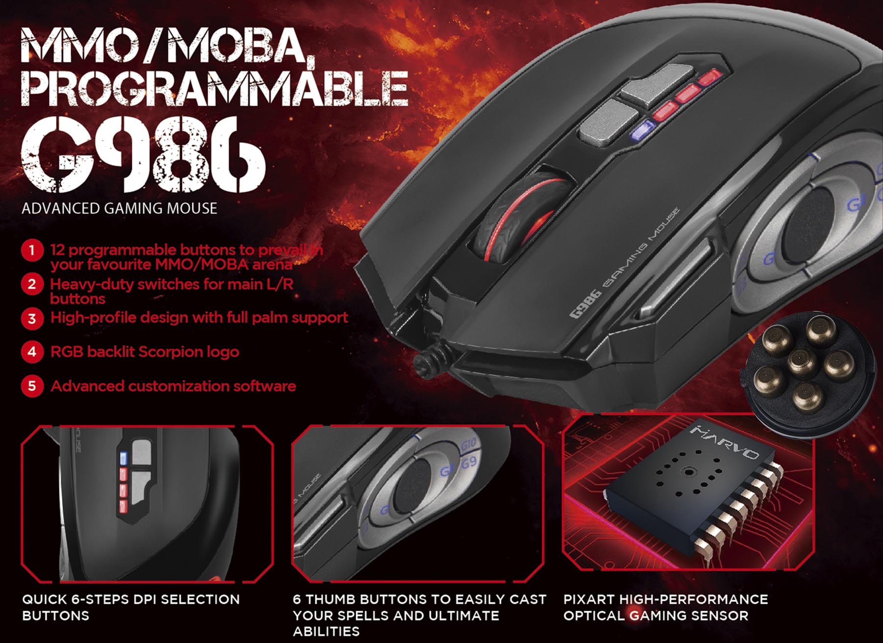 G-986 MARVO GAMING MOUSE 8 Stage DPI 18 Button SKU-01838
