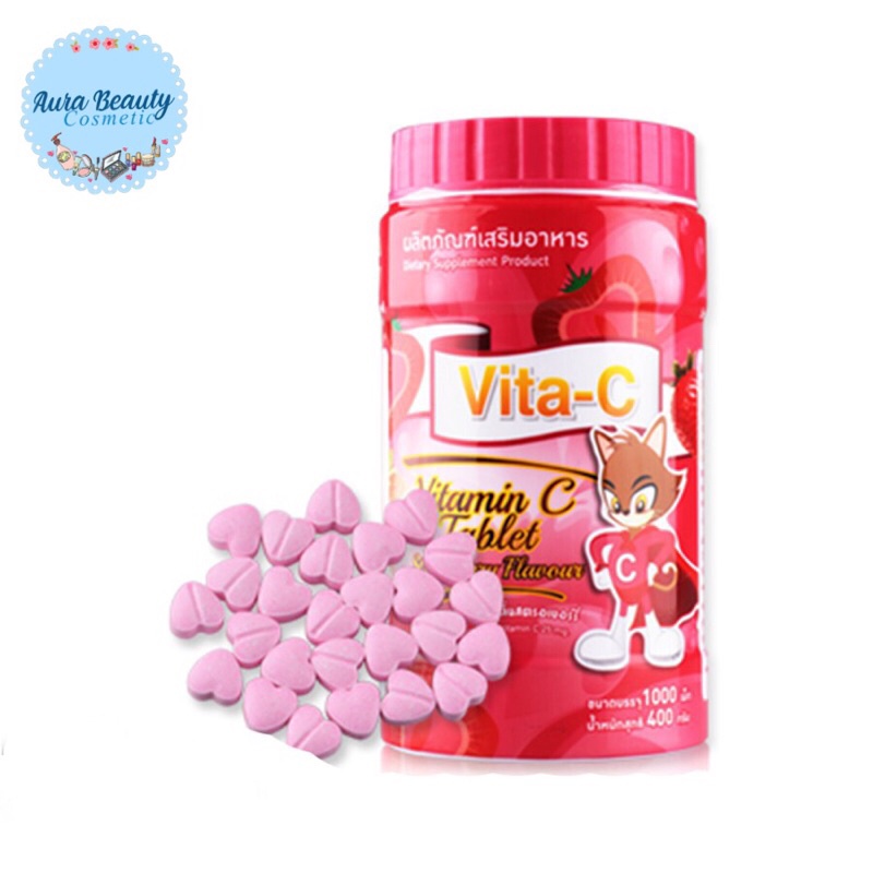 Vita C Vitamin C ไวต้า ซี วิตามินซี 25g 1,000 เม็ด 5 รส ส้ม / มะนาว / สัปปะรด / สตรอเบอร์รี่/ องุ่น