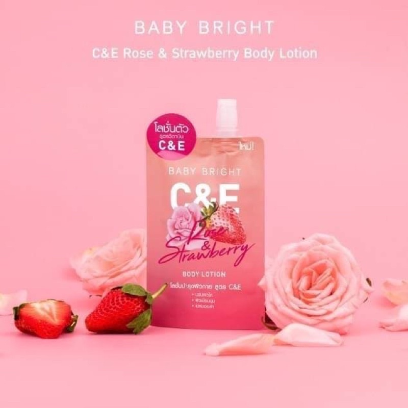 (6ซอง/กล่อง) โลชั่นบำรุงผิวกาย Baby Bright C&E Rose & Strawberry Body Lotion 35ml
