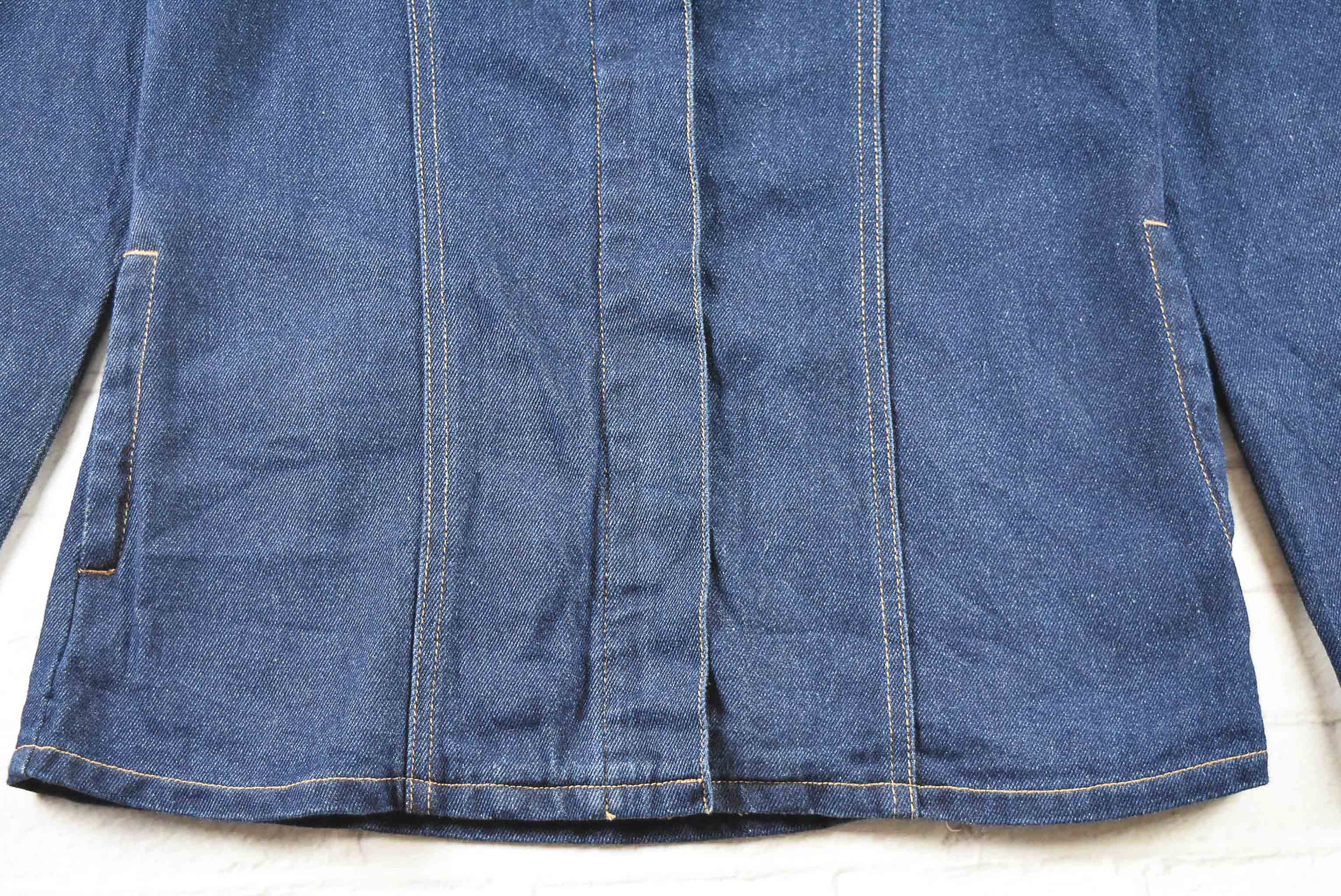 F.M.N อกจริง 35 ไซส์ S เสื้อแจ็คเก็ตยีนส์ แขนยาว ผู้หญิง สีเข้ม ทรงสูท มีซิปหน้า ใส่คลุมเข้ารูป มีกระเป๋าข้าง