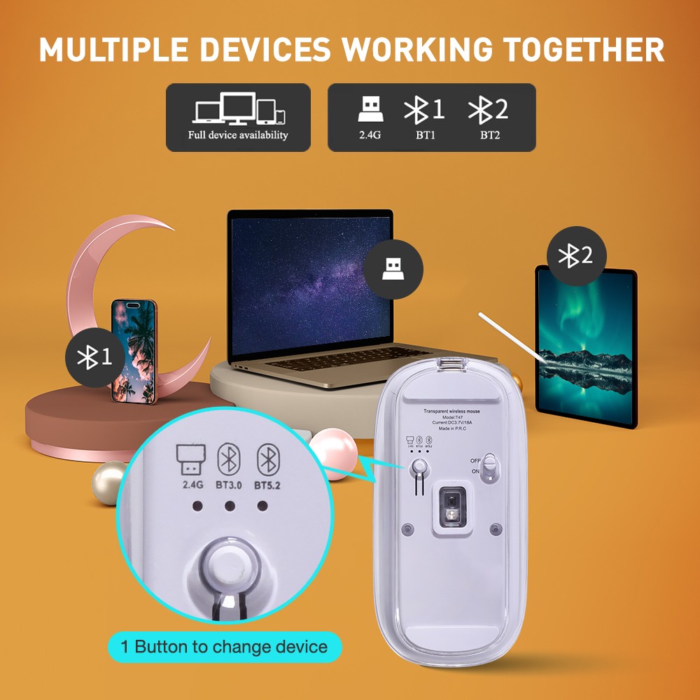 OKER T47 WIRELESS MOUSE BLUETOOTH TRANSPARENT SKU-02961