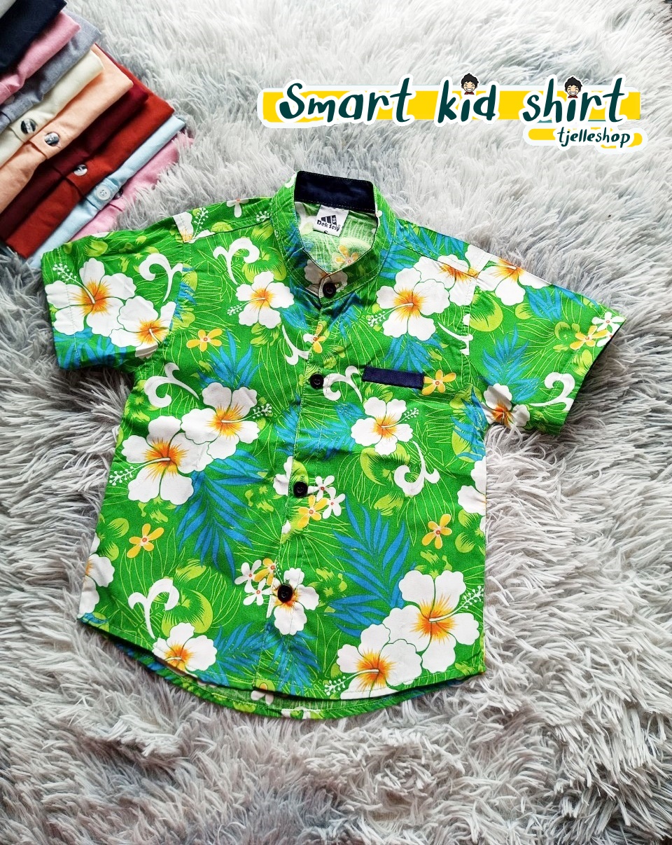 เสื้อเชิ้ตเด็ก แขนสั้น คอจีน ลายดอก