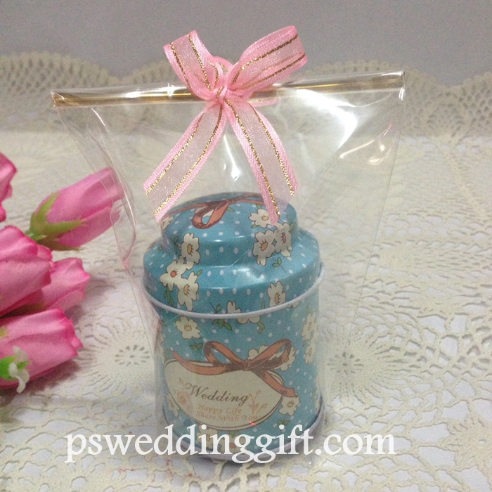 กระป๋องโลหะใส่ชา แพ็คถุงแกล้ว ผูกโบว์ พร้อมป้ายชื่อ