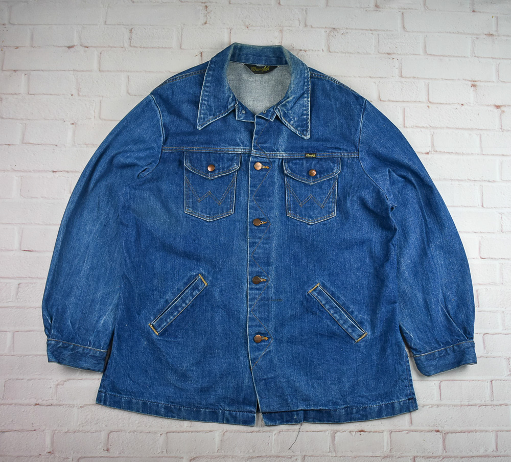 Wrangler®แท้ อก 49 เสื้อยีนส์ เสื้อแจ็คเก็ตยีนส์ ผู้ชาย แรงเลอร์ สียีนส์ เสื้อแขนยาว เนื้อผ้าดี Made in U.S.A.