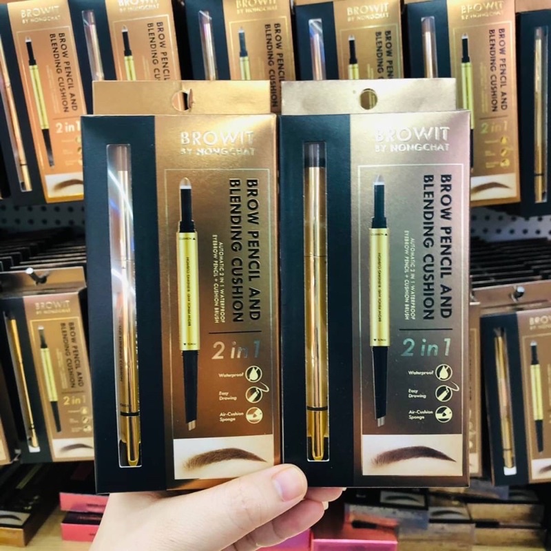 Browit Brow Pencil And Blending Cushion 0.16+0.45g ดินสอเขียนคิ้ว + เบลนดิ้ง คูชั่น น้องฉัตร