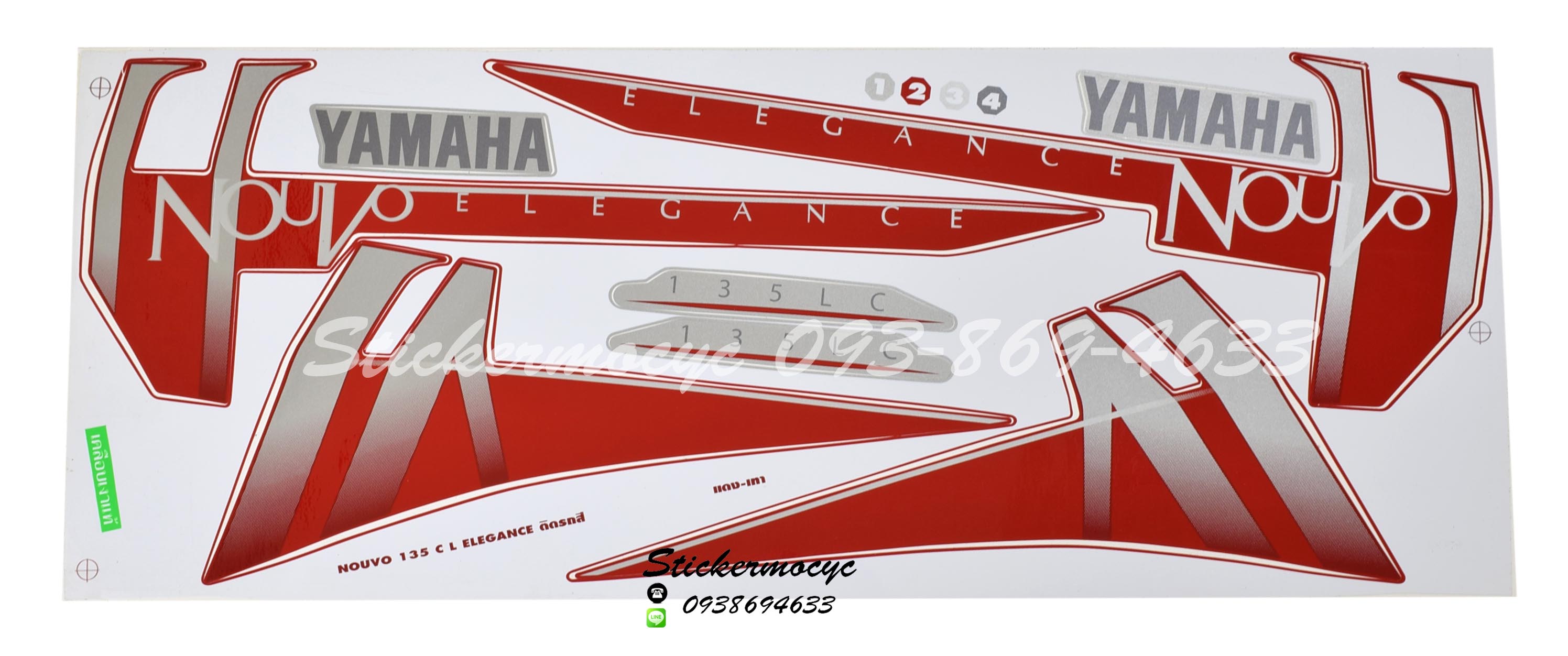 Sticker Yamaha Nouvo 135 Elegance ปี 2008 รุ่น 1 ติดรถสี แดง เทา (เคลือบเงา) สติ๊กเกอร์ติดมอไซค์ ยามาฮ่า นูโว