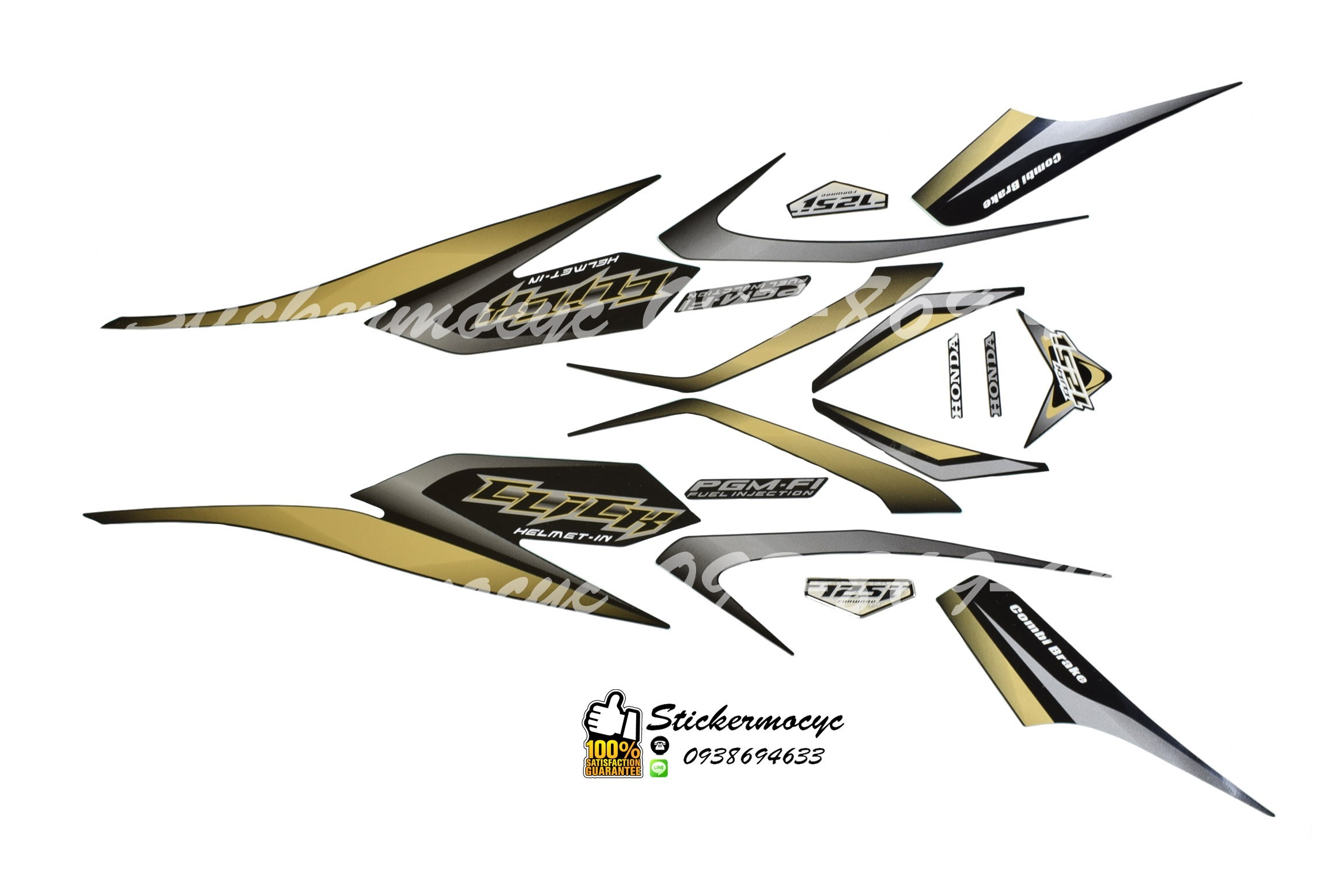 Sticker 3M HONDA Click 125 i ปี 2012 รุ่น 3 ติดรถสี ดำ น้ำตาล Forward Combi Brake (เคลือบเงา) สติ๊กเกอร์ 3 M แท้ สติ๊กเกอร์ติดมอไซค์ ฮอนด้า คลิก